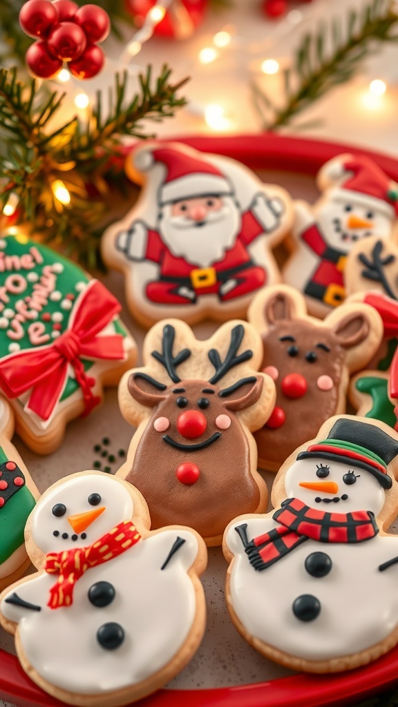 Funny Christmas Cookie Decorating Ideas A variety of funny Christmas cookies with humorous designs on a festive table.